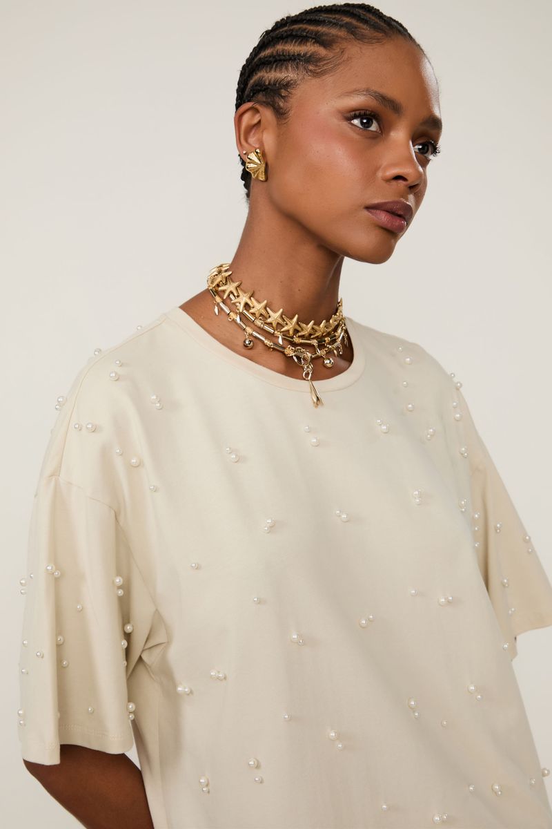 Vestido De Malha Com Pérolas Aplicada