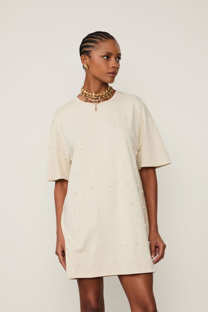 Vestido De Malha Com Pérolas Aplicada
