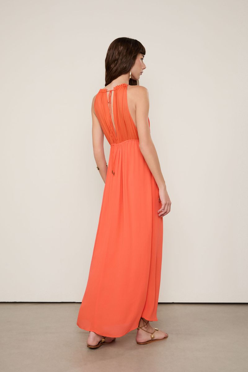 Vestido De Georgette Midi Laranja