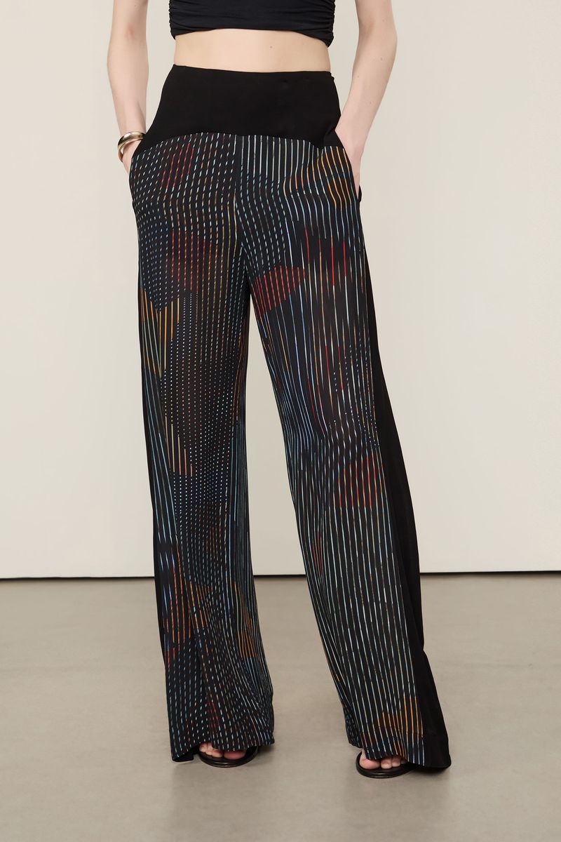 Calça De Georgette Pantalona Estampada