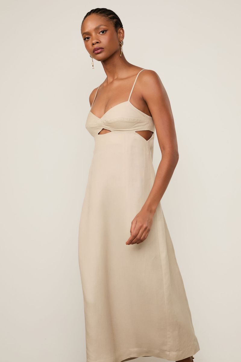 Vestido Midi Com Linho Chino