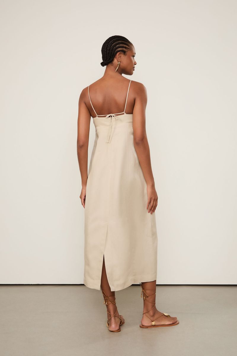 Vestido Midi Com Linho Chino