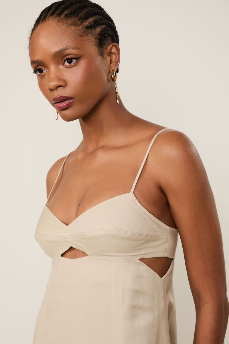 Vestido Midi Com Linho Chino