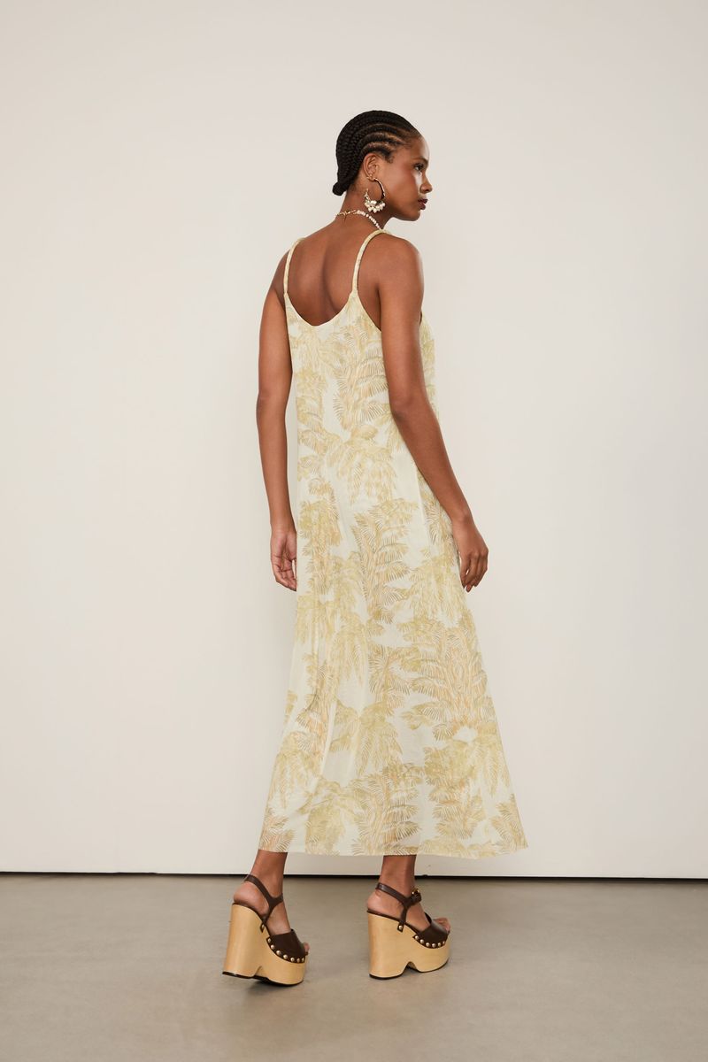 Vestido Tule Reto Estampado Folhagem Plumes Off