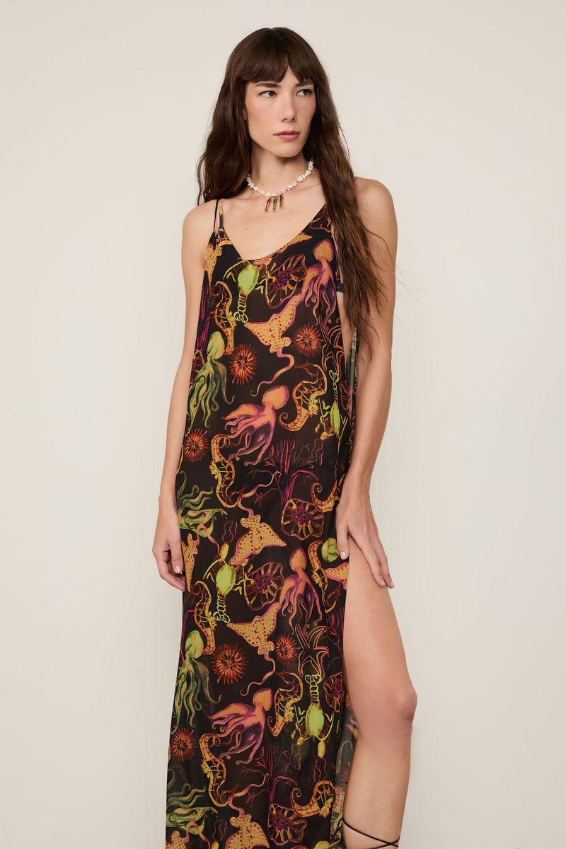 Vestido De Georgette Leve Assimétrico Estampado Resort