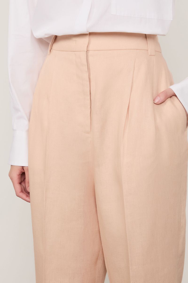 Calça De Linho Reta Com Bolso Embutido