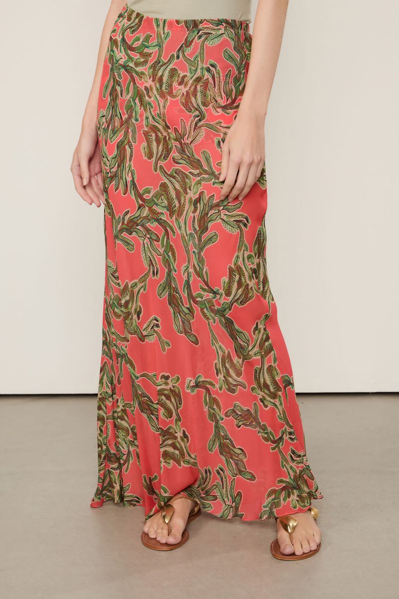 Saia De Georgette Leve Longa Estampada