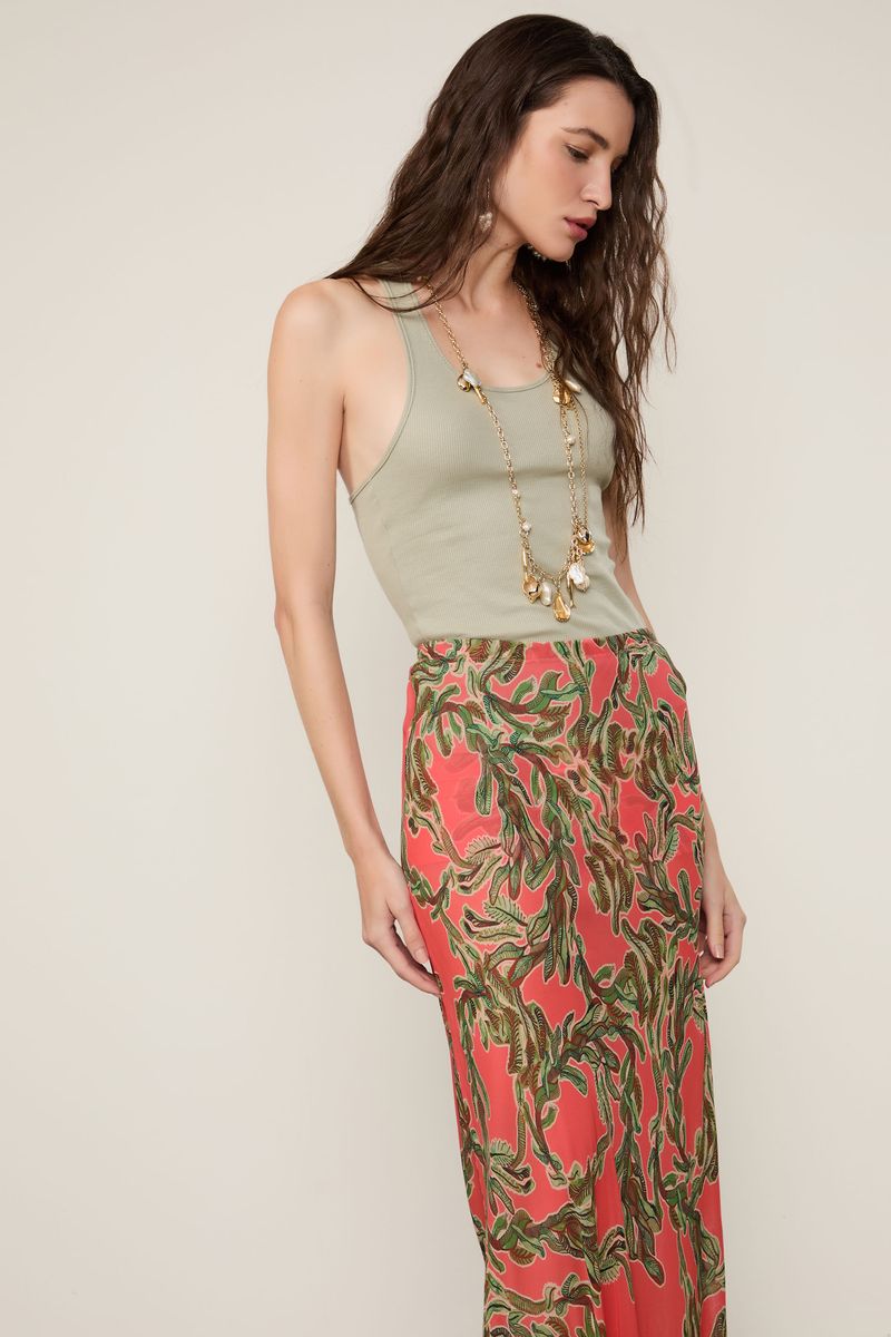 Saia De Georgette Leve Longa Estampada
