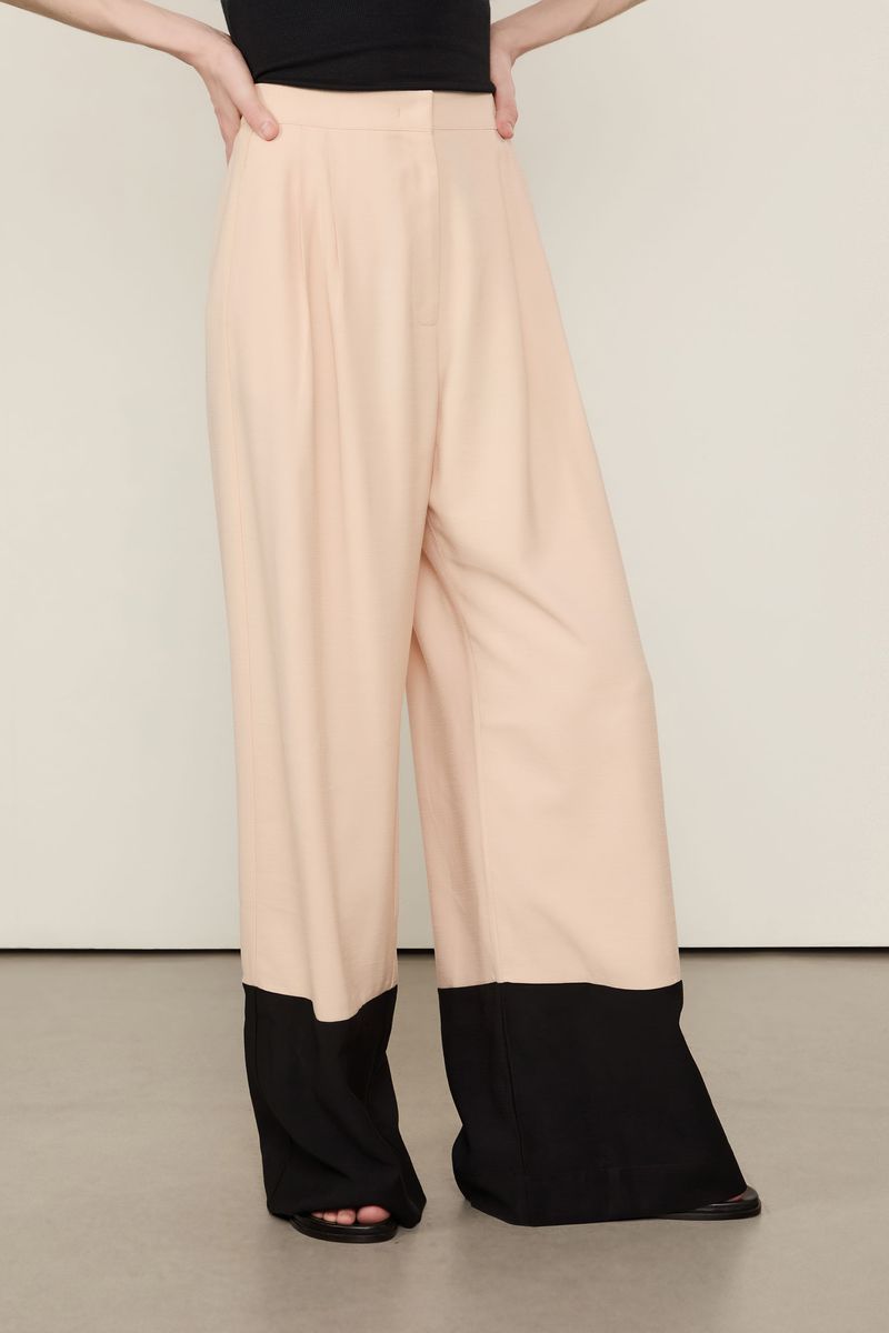 Calça Pantalona Cós De Elástico Bicolor