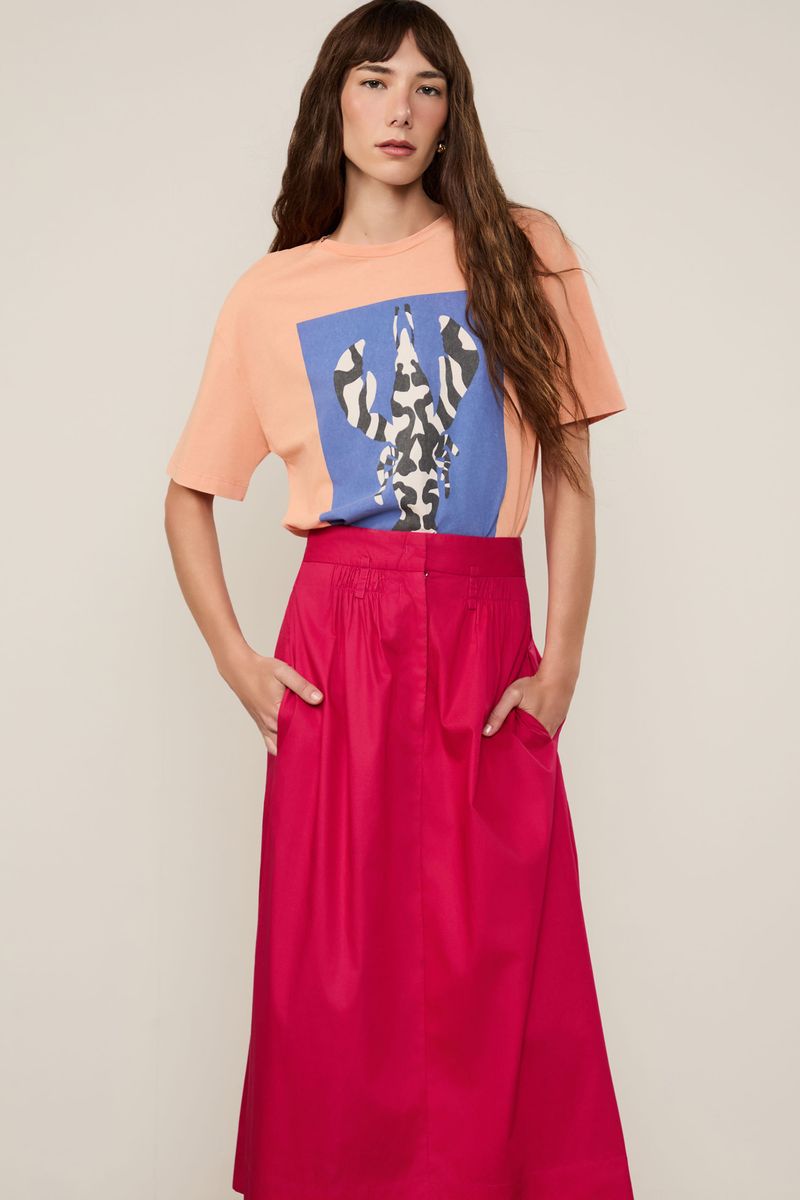 Saia Bolso Franzido Vermelho Calda