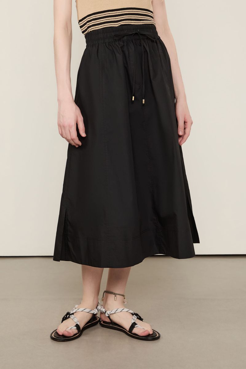 Saia Midi Algodao Preto