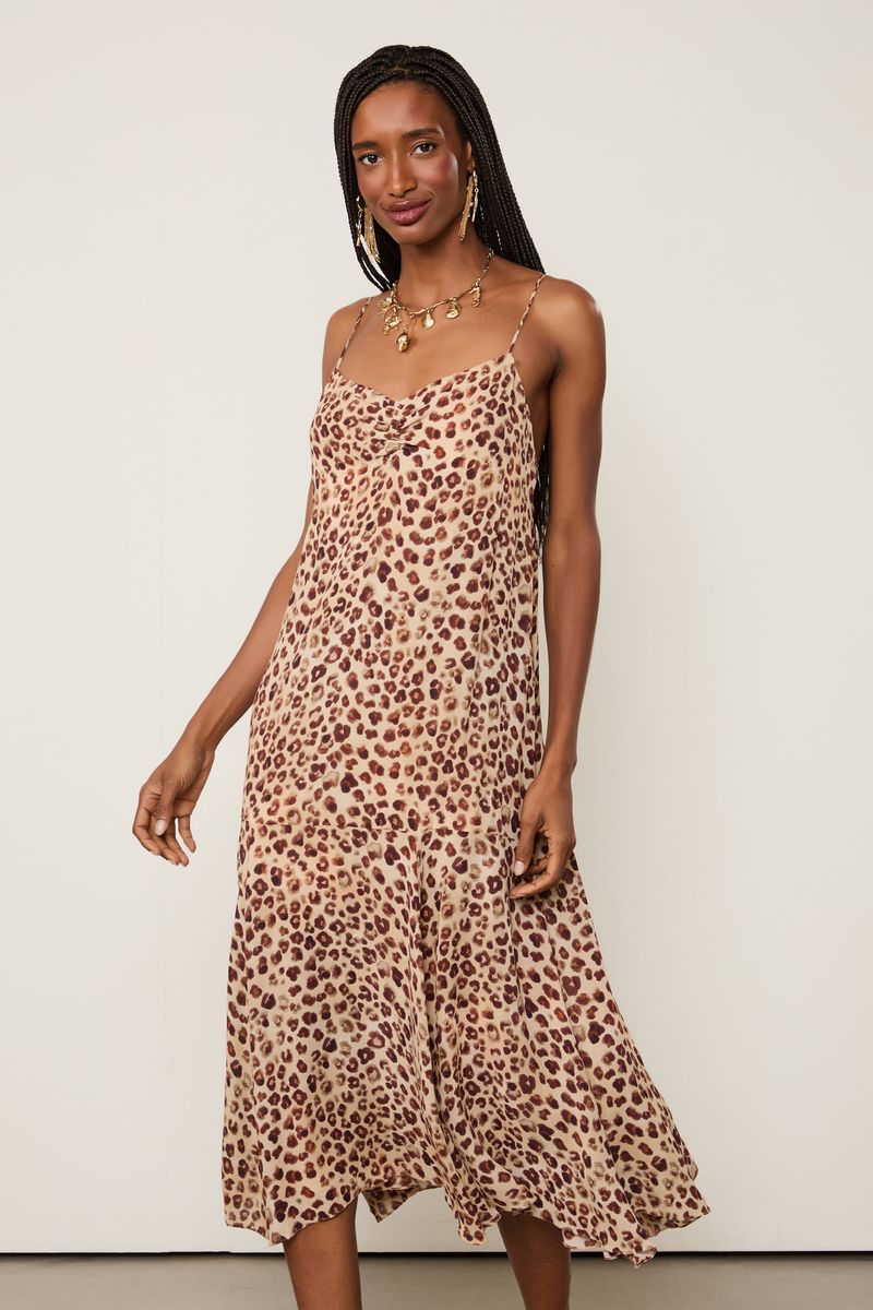 Vestido De Georgette Pesado Midi De Alça Estampado