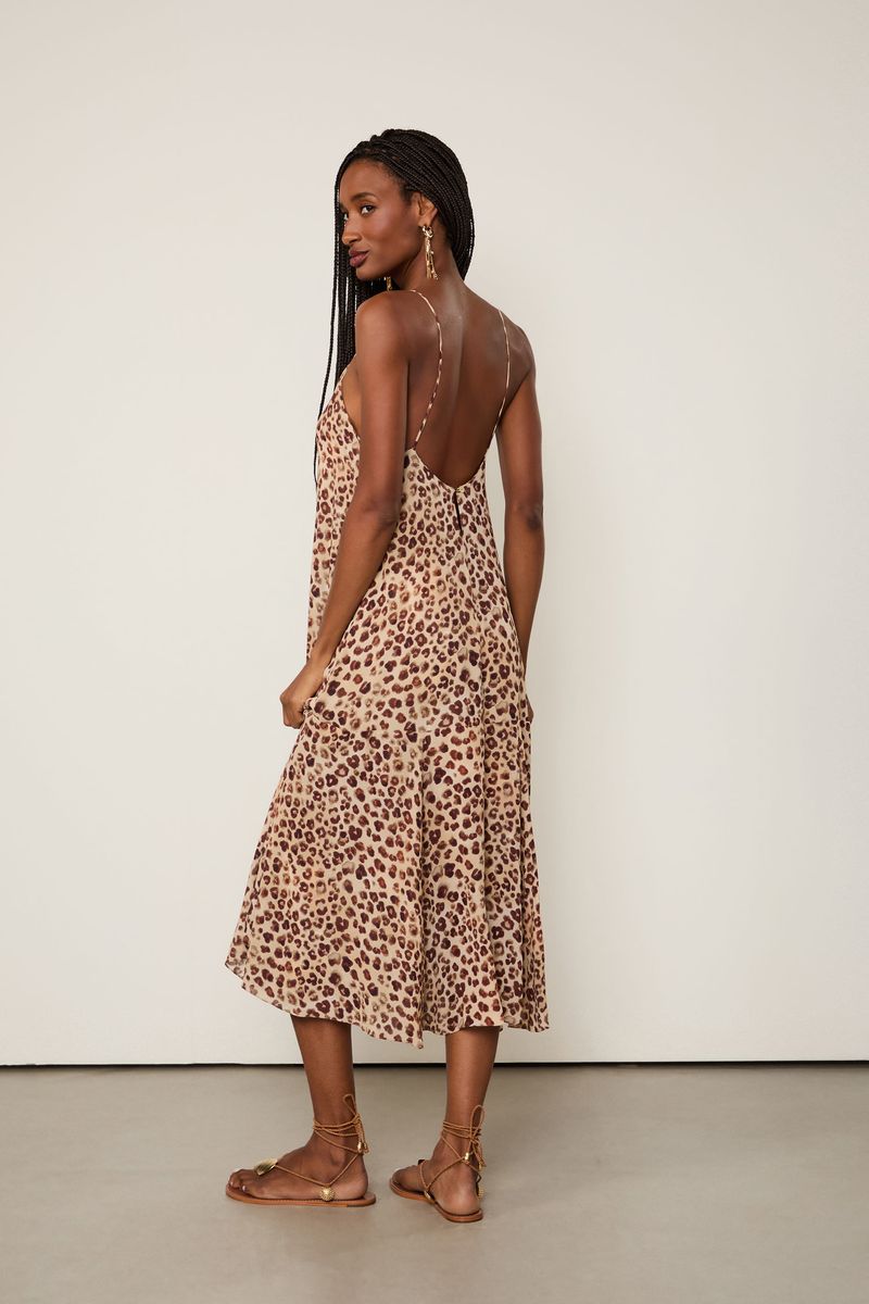 Vestido De Georgette Pesado Midi De Alça Estampado
