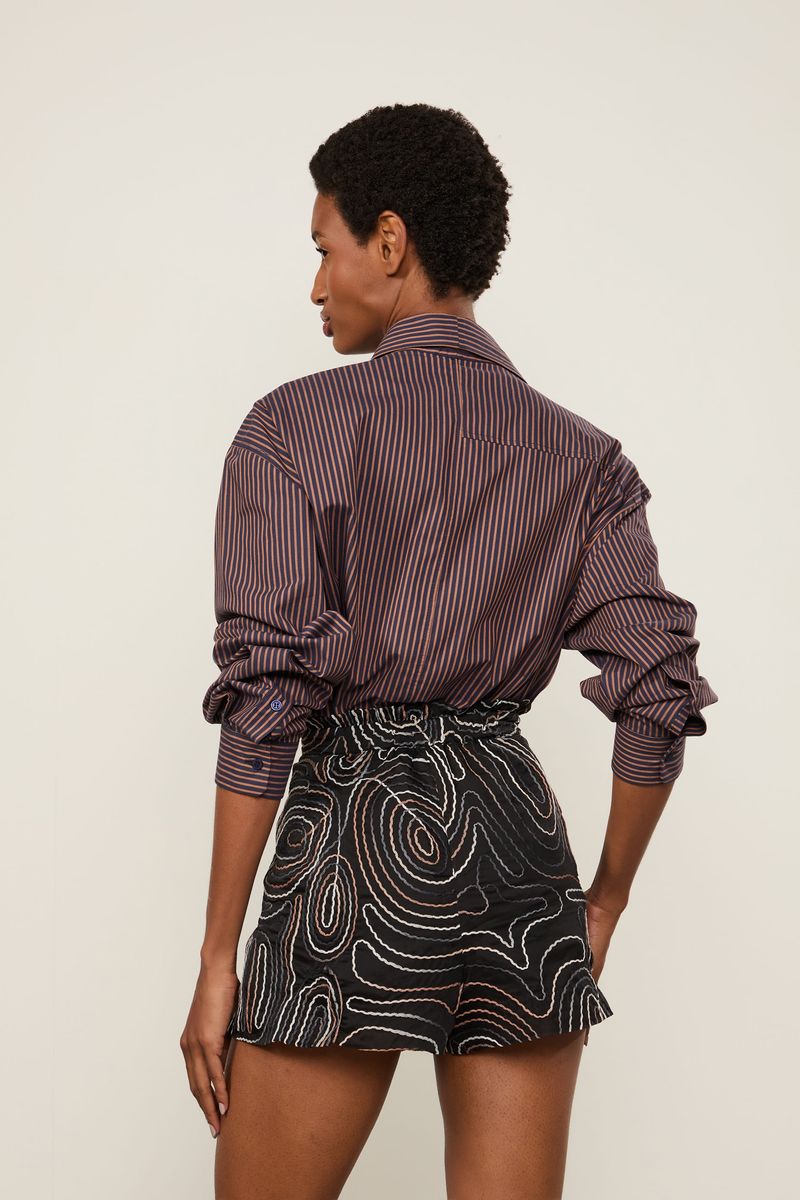 Short De Georgette Amplo Com Bordado