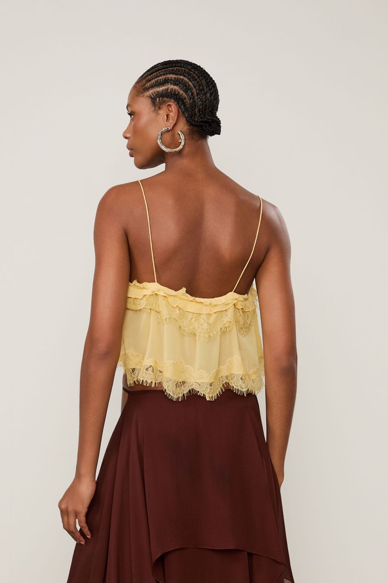 Top De Georgette Leve Babados Com Renda