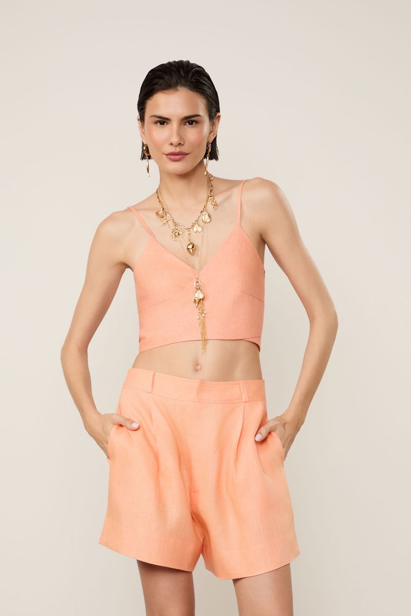 Top De Linho Coral Faixa