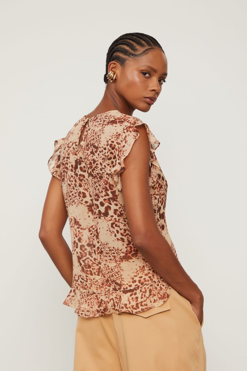 Blusa De Georgette Leve Babados Estampada