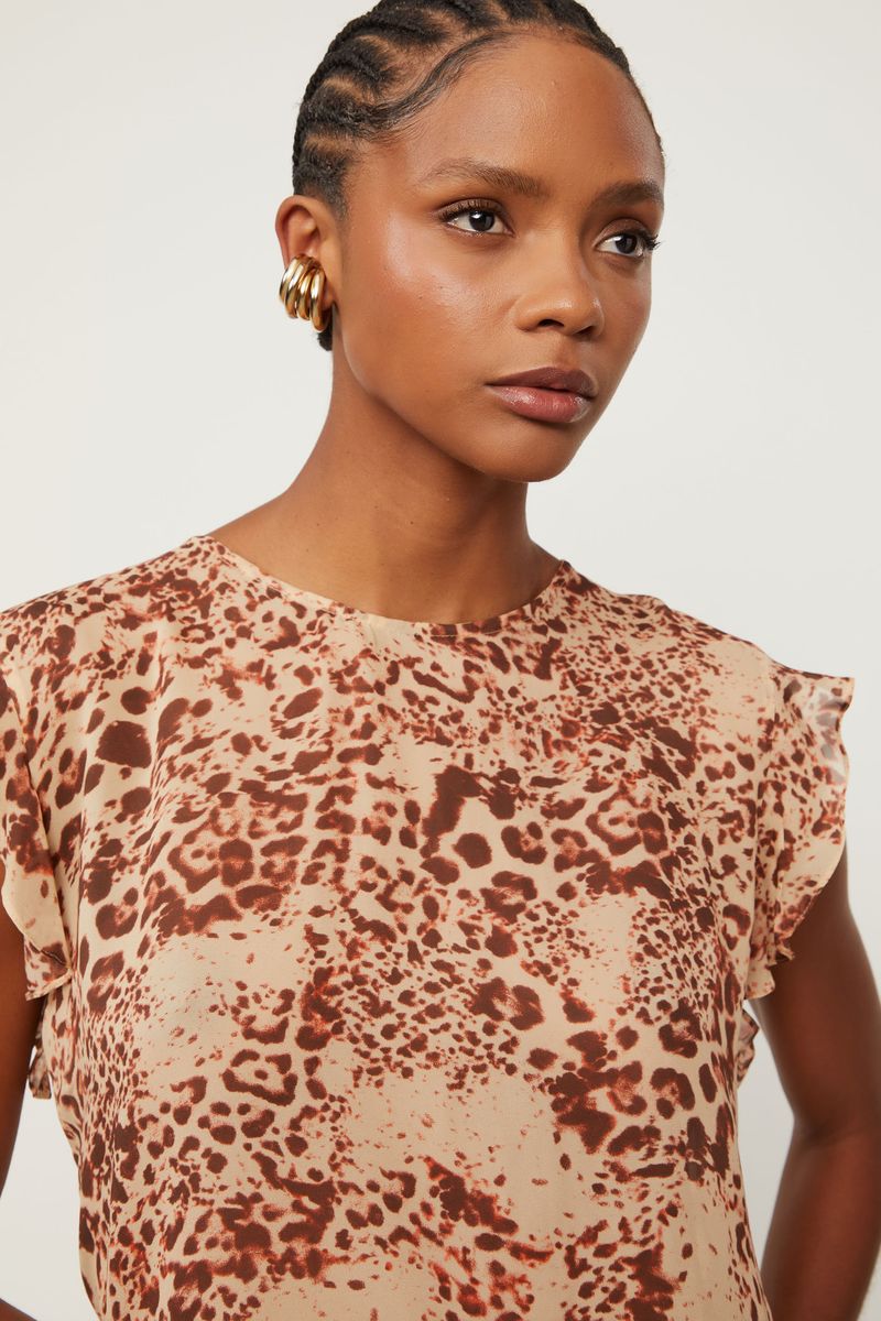 Blusa De Georgette Leve Babados Estampada