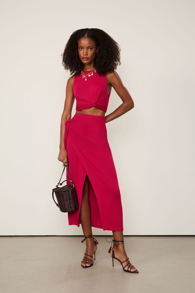 Top Em Malha De Tricot Com Detalha Em No Vermelho