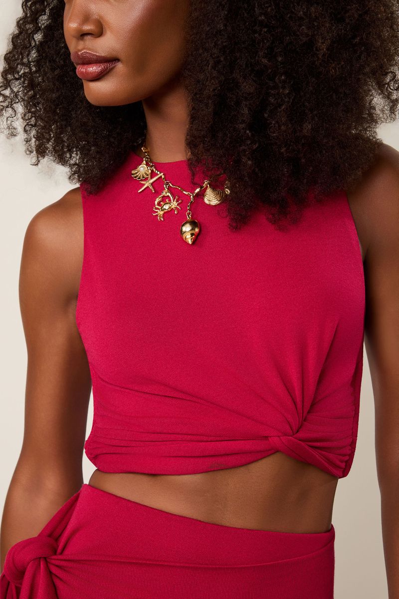 Top Em Malha De Tricot Com Detalha Em No Vermelho