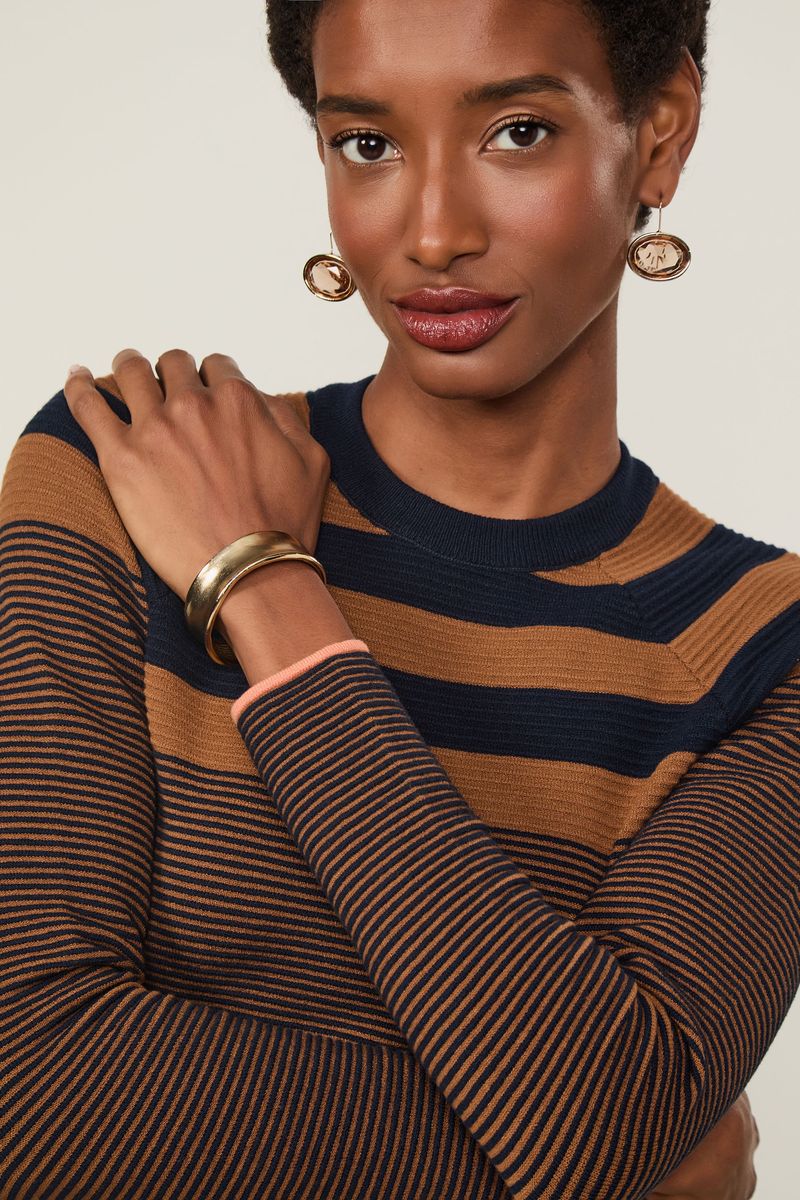 Blusa De Tricot Manga Comprida Listrada