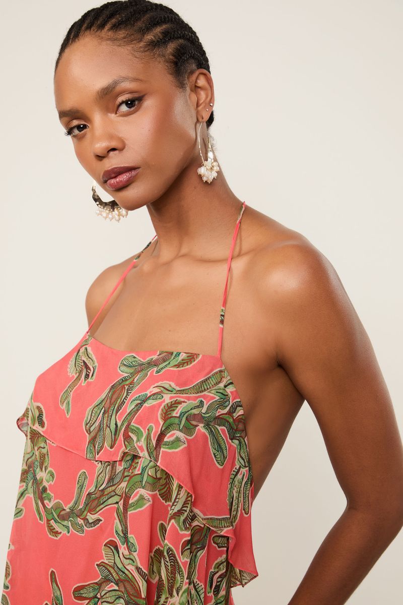 Top De Georgette Leve Frente Única Amarração Estampado
