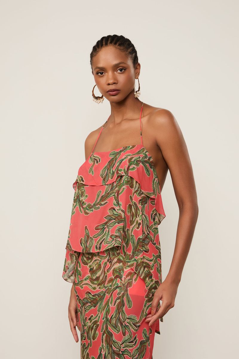 Top De Georgette Leve Frente Única Amarração Estampado