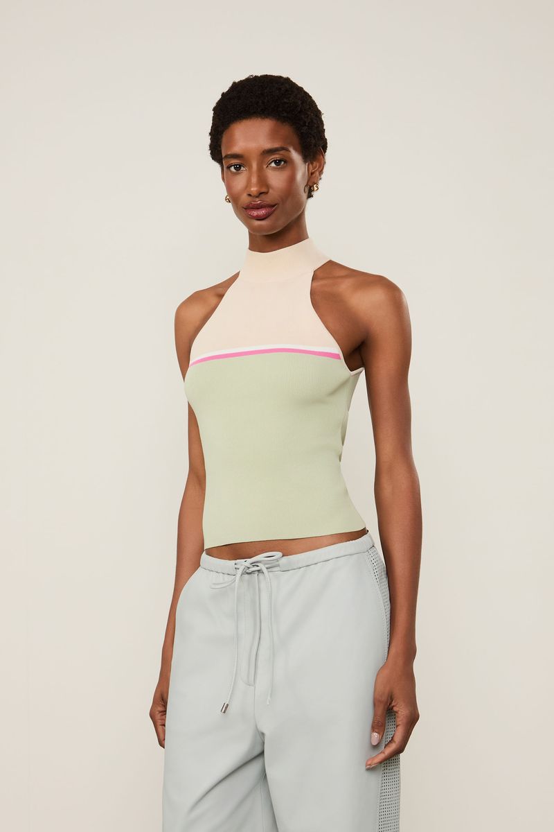Blusa De Tricot Mix Cores Com Decote Halter
