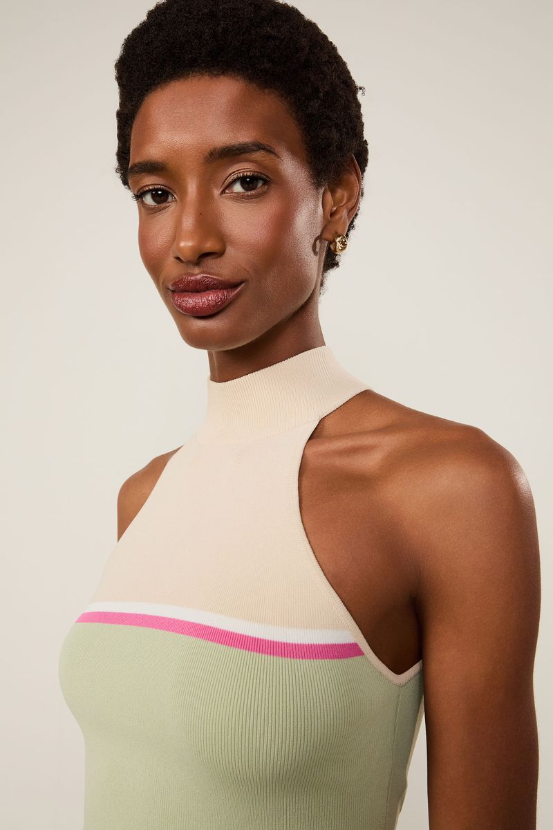 Blusa De Tricot Mix Cores Com Decote Halter