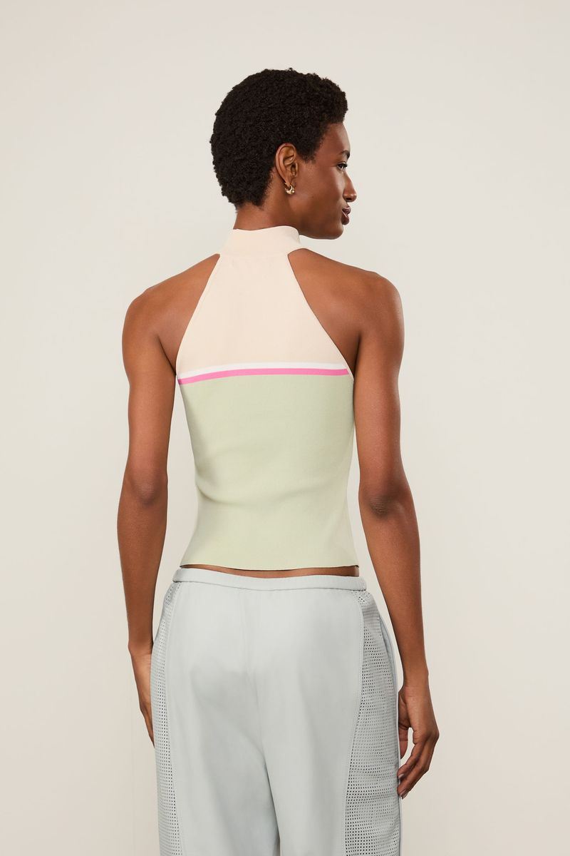 Blusa De Tricot Mix Cores Com Decote Halter