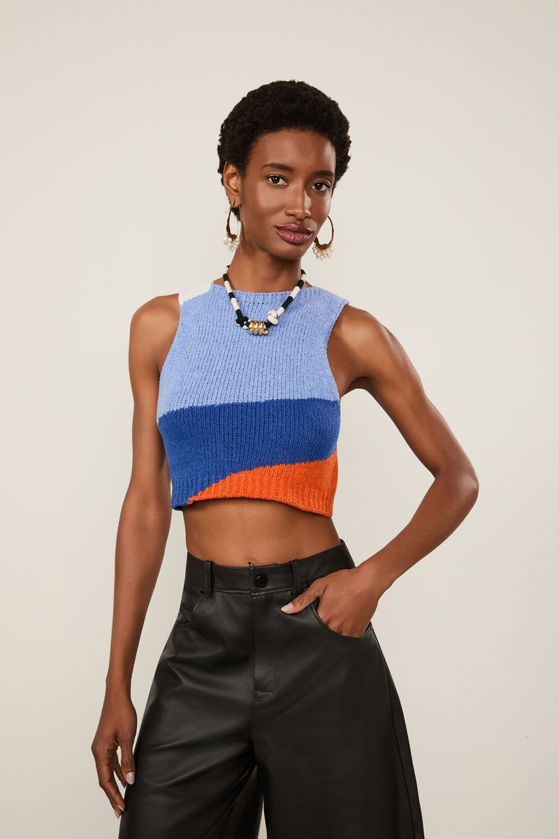 Blusa De Tricot Cropped Ponto Atoalhado Mix Cores