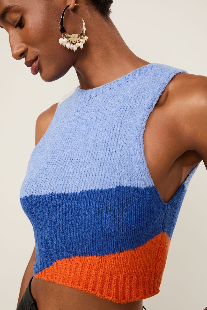 Blusa De Tricot Cropped Ponto Atoalhado Mix Cores