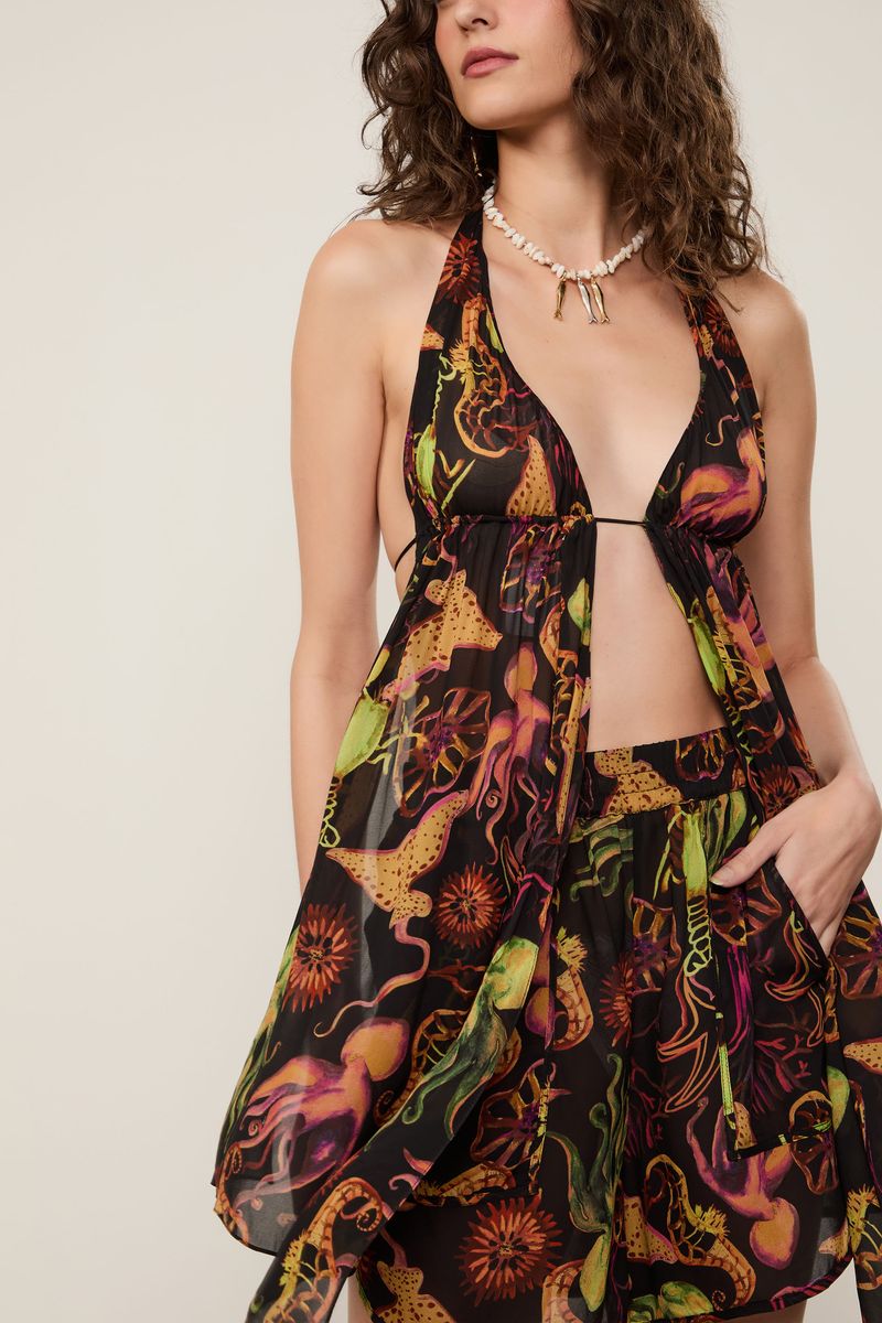 Blusa De Georgette Leve Frente Única Amarração Resort