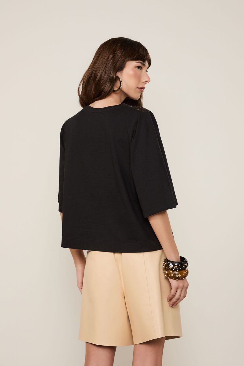Blusa Bata Renda Preto
