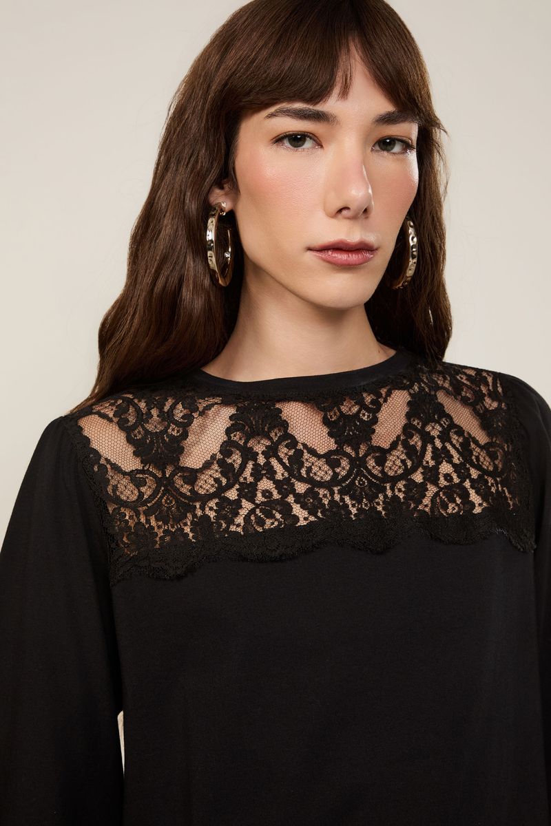 Blusa Bata Renda Preto