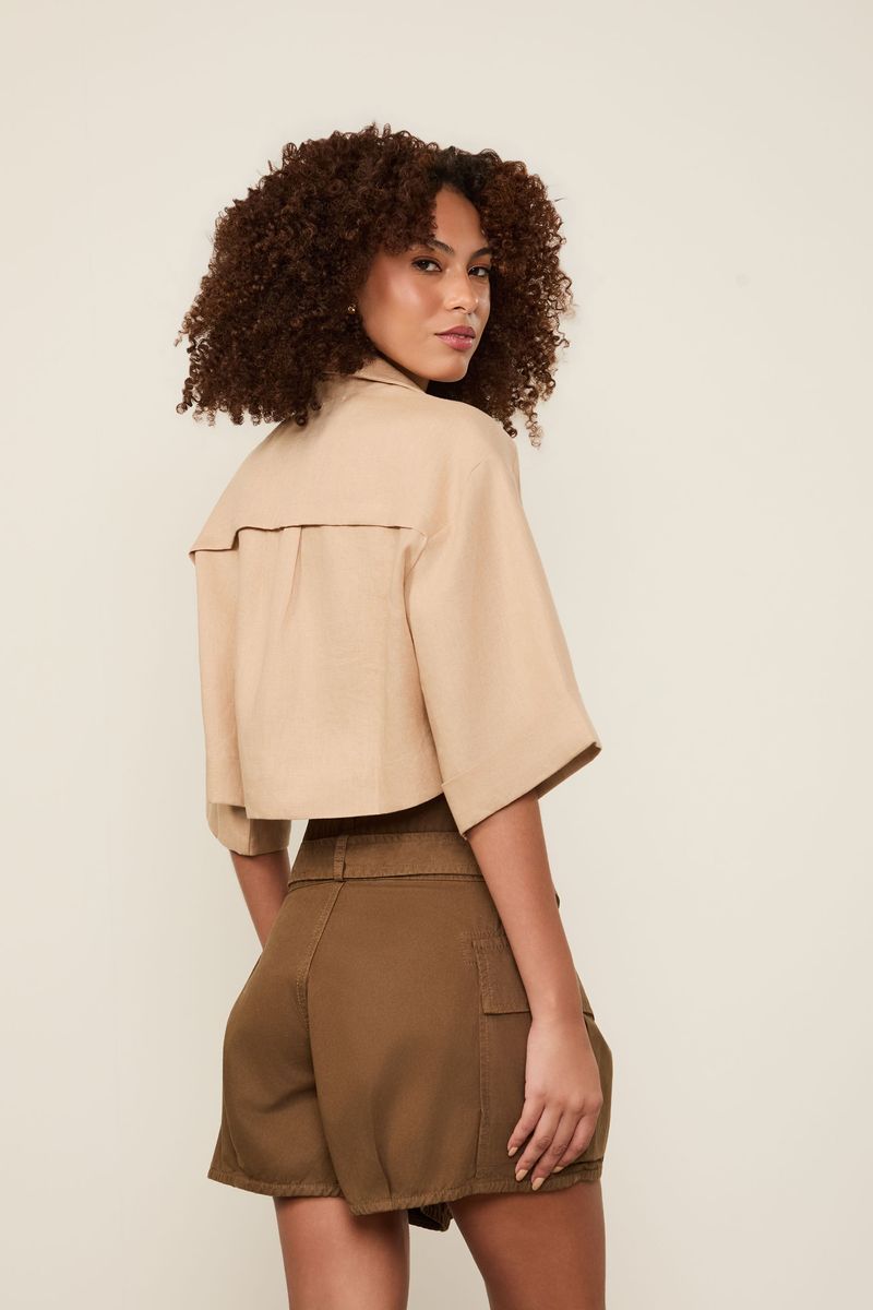 Camisa De Linho Cropped Natural