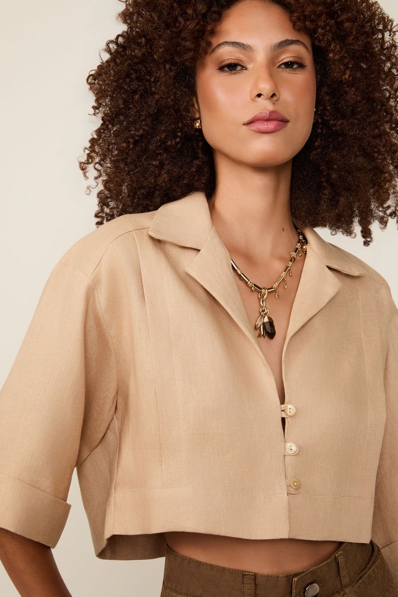 Camisa De Linho Cropped Natural