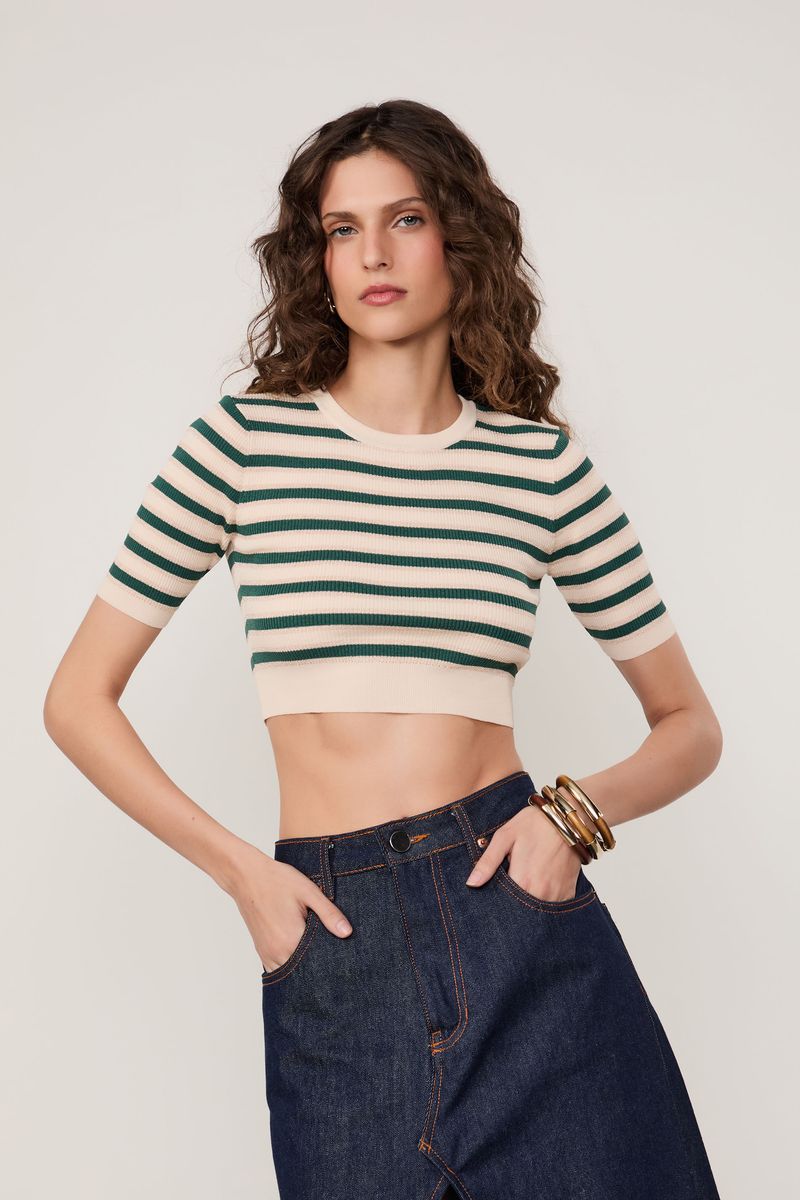 Top Cropped De Tricot Listras Lurex