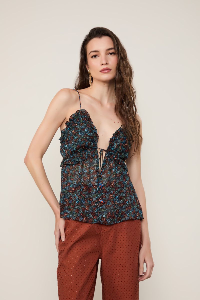 Blusa De Georgette Leve De Alça Decote Amarração