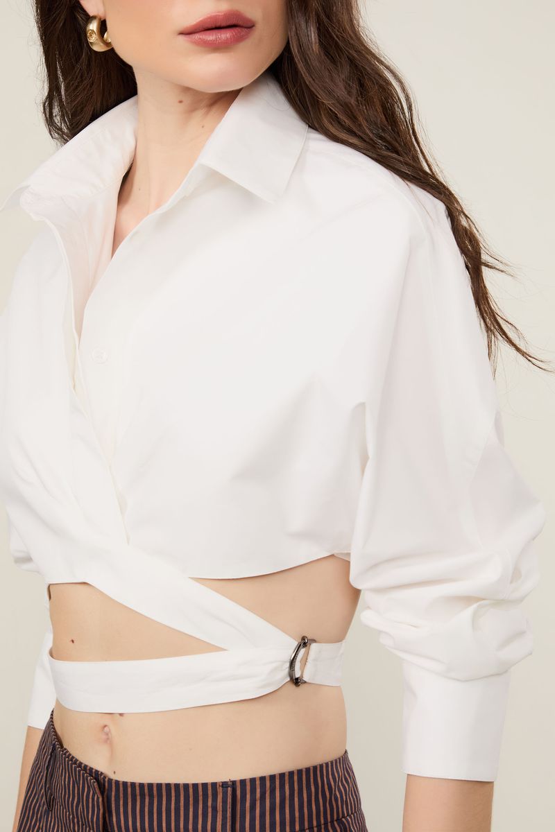 Camisa Curta Fivela Lateral Branca
