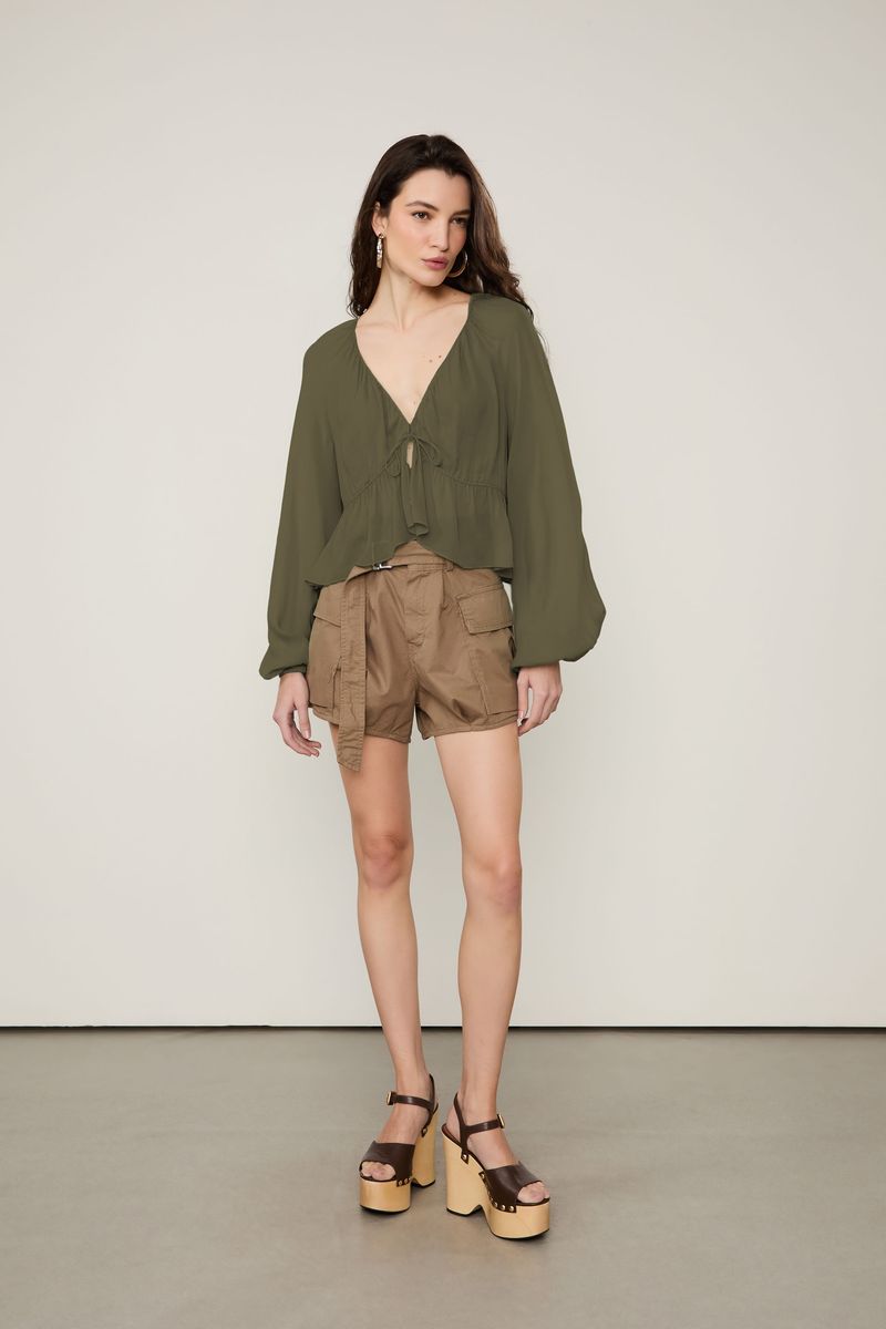 Blusa De Georgette Com Decote Verde