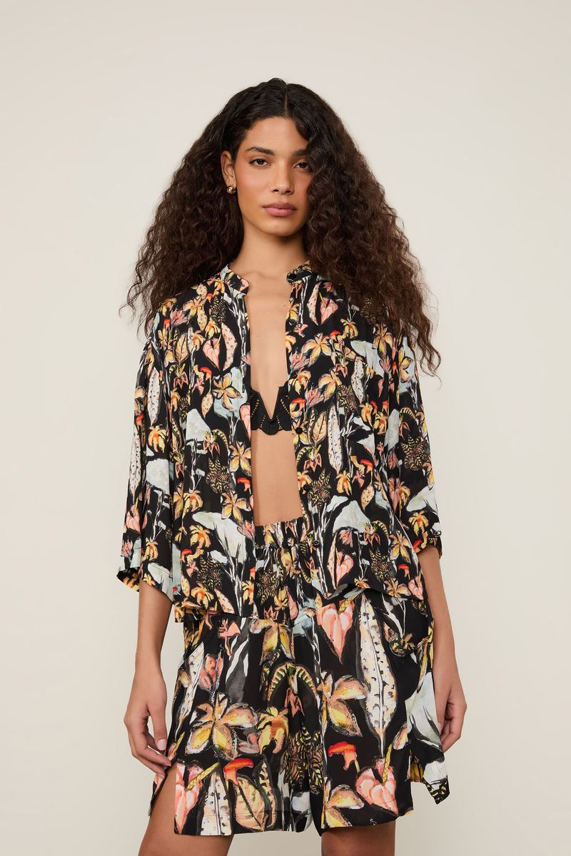 Camisa De Georgette Pesado Ampla Estampada