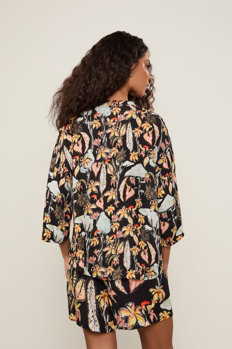 Camisa De Georgette Pesado Ampla Estampada