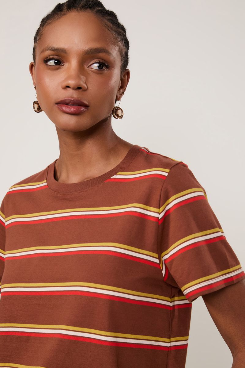 T-Shirt De Malha Marrom Fio Tinto