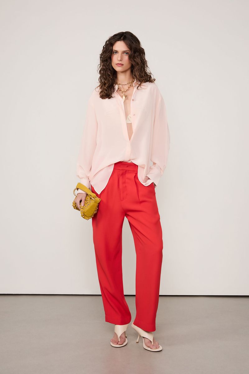 Camisa De Seda Ampla Rosa