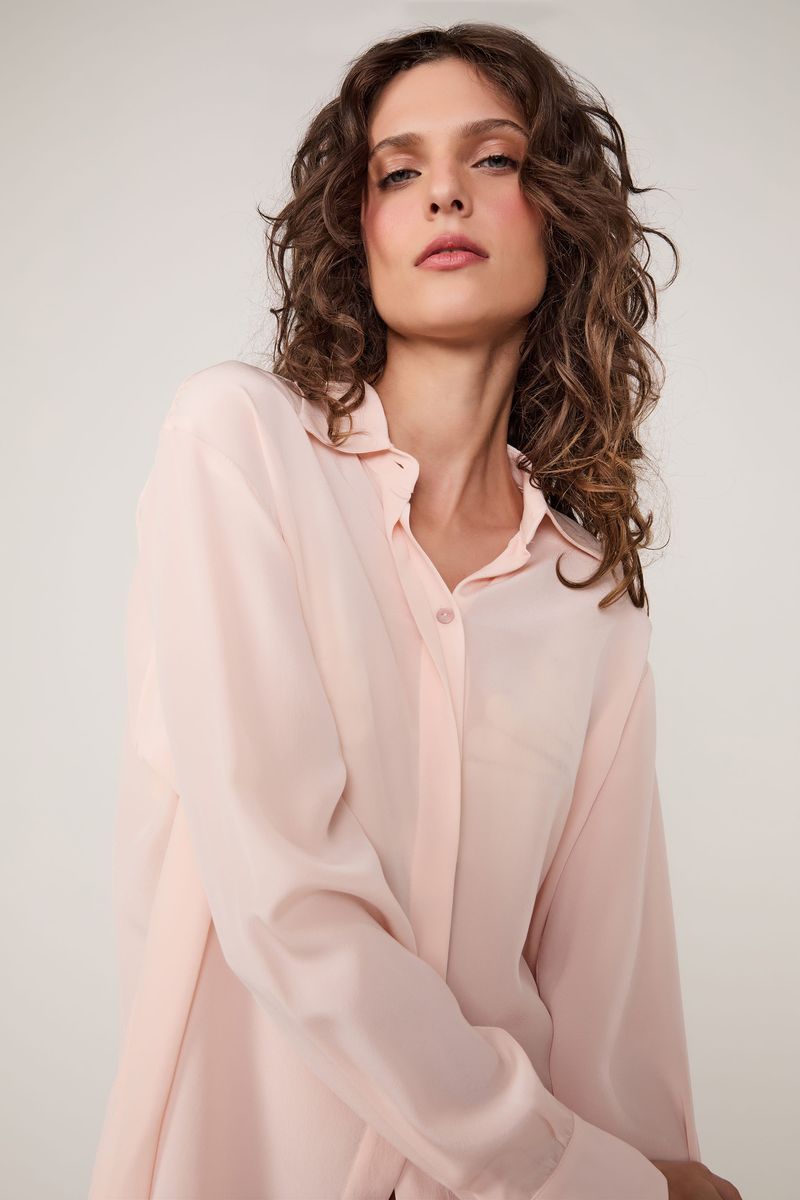 Camisa De Seda Ampla Rosa