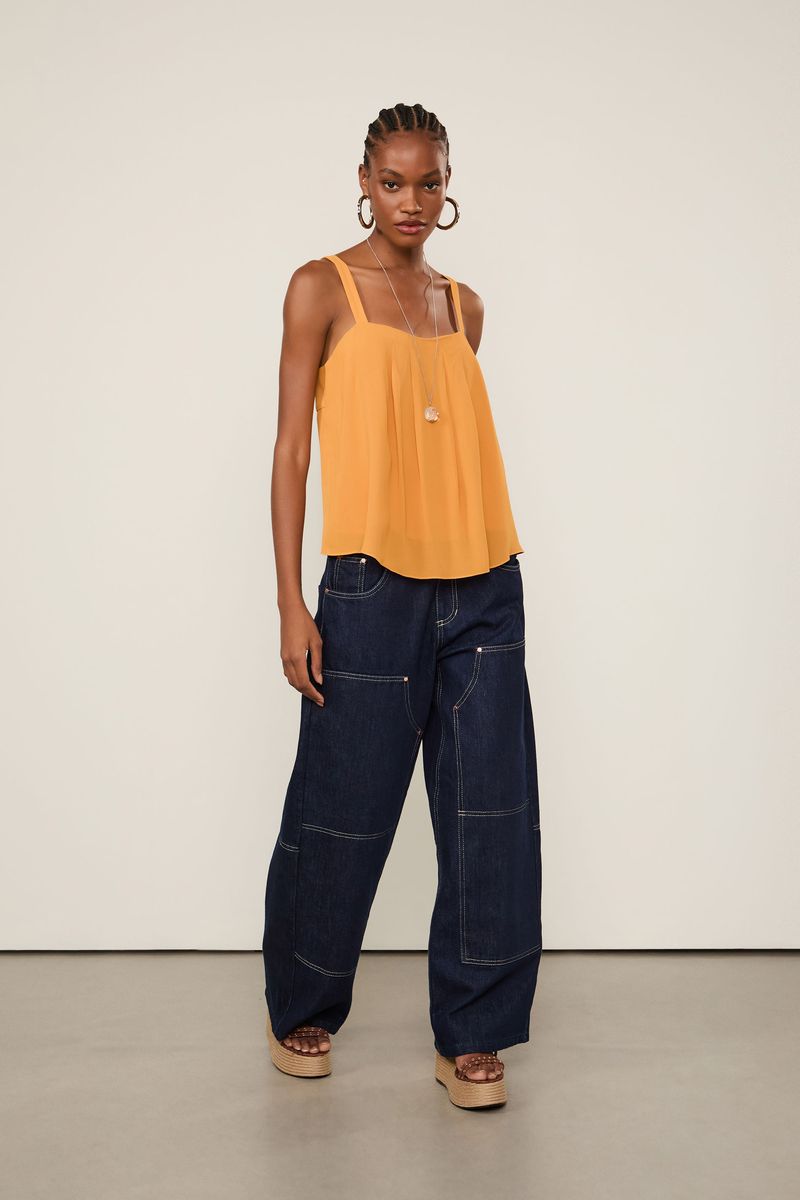 Regata De Georgette Com Pregas Laranja