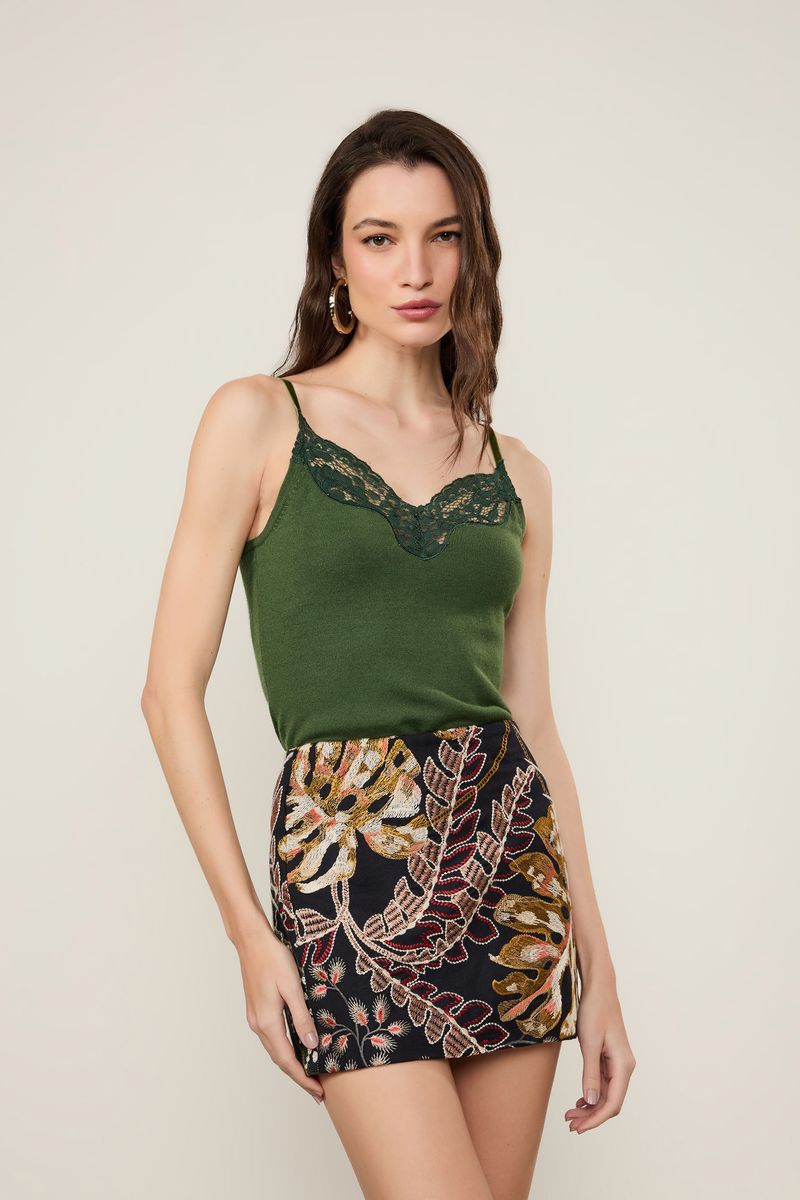 Blusa De Tricot Com Detalhe Renda