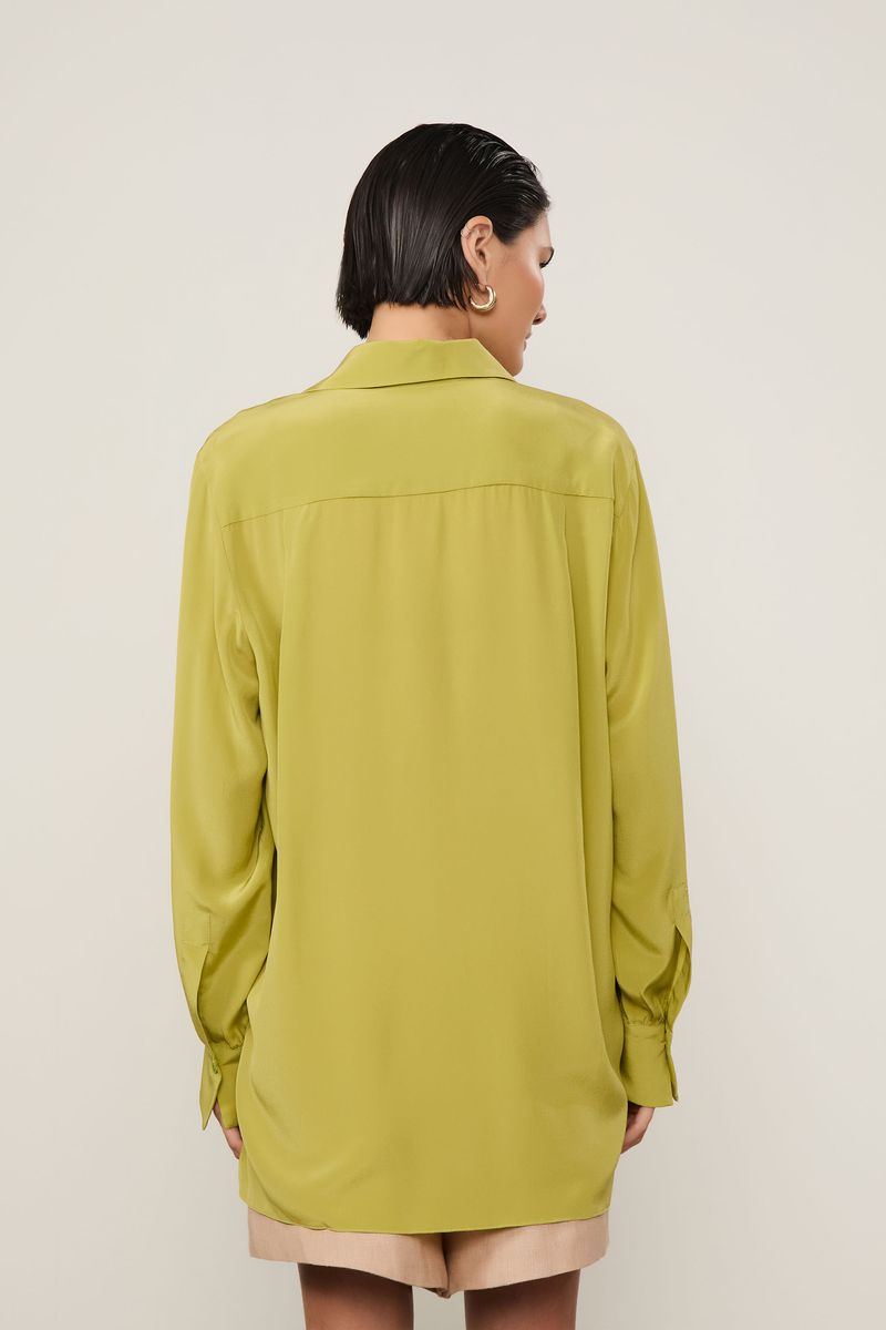 Camisa De Seda Ampla Manga Longa