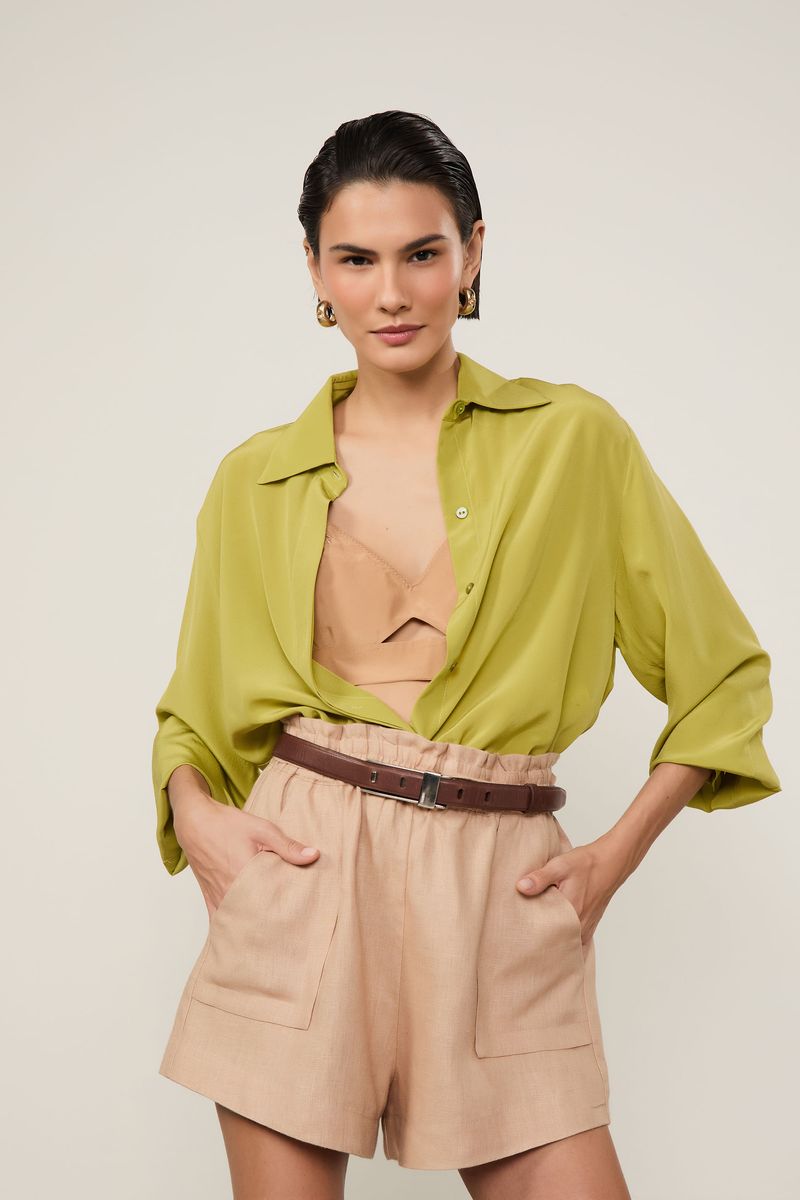 Camisa De Seda Ampla Manga Longa